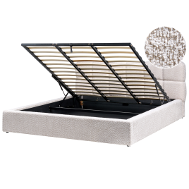 CALEN Super Kingsize Boucle Fabric Ottoman Storage Bedframe - Light Beige