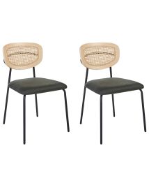 Set of 2 Dining Chairs MAYETTA Rattan Dark Green