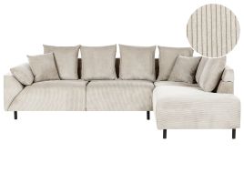 Left Hand Corduroy Corner Sofa Beige LUNNER