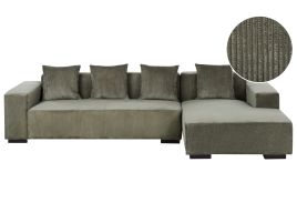 Left Hand Jumbo Cord Corner Sofa Green LUNGO
