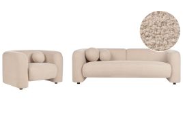 4 Seater Boucle Living Room Set Beige LEIREN