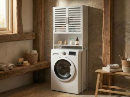 BISOVI Bamboo Wood Bathroom Cabinet - White