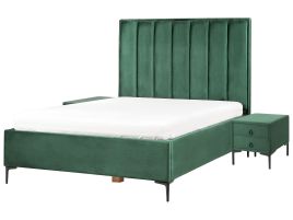 Bedroom Set Velvet SEZANNE 140 x 200 cm (EU Double) Dark Green