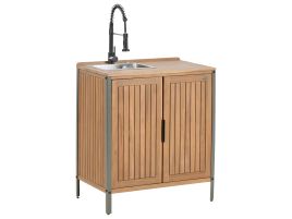 HORNLEIGH Wooden Outdoor Kitchen Cabinet with Sink - Brown with Black