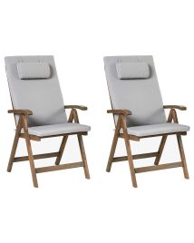 BALSA Set of 2 Garden Chairs with Cushions Acacia Wood Light Grey - Brown
