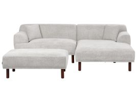 Left Hand Fabric Corner Sofa with Ottoman Light Grey HOLT
