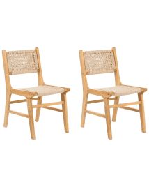 FREEMERE Wooden Dining Chairs - Set of 2 - Brown with Beige