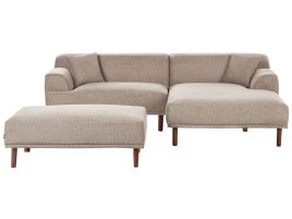Left Hand Fabric Corner Sofa with Ottoman Taupe HOLT