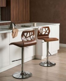 SARUXO Wooden Bar Stool Set of 2 - Silver and Brown