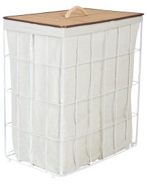 Metal Basket with Bamboo Lid White MIRISSA