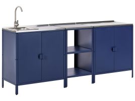 VLIAMA 3 Piece Outdoor Kitchen Set with Sink Metal 2 Cabinet with Open Shelf Blue