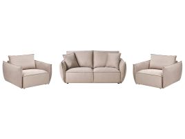 CLIFDEN Fabric 3 Seater Sofa and 2 Armchairs Sofa Set - Taupe