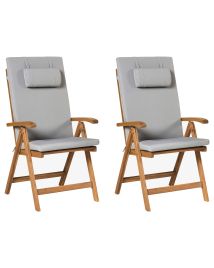BREEZ Set of 2 Garden Chairs with Cushions Acacia Wood Light Grey - Brown
