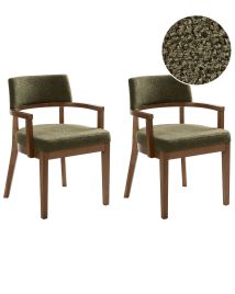 FORTHLEIGH Boucle Fabric Dining Chairs - Set of 2 - Dark Brown with Green
