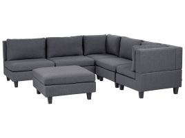 5 Seater Left Hand Modular Fabric Corner Sofa with Ottoman Dark Grey UNSTAD