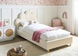 HAJARO EU Single Velvet Kids Bed - Beige