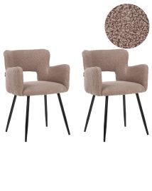 Set of 2 Dining Chairs SANILAC Boucle Brown