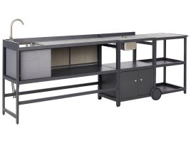 3 Piece Outdoor Kitchen Island with Trolley and Cabinet Set with Sink Grey ORTISEI