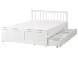 OLEA Bedframe with Storage Drawers Wood 140 x 200cm EU Double Bed White