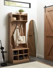 RAGEXI Shoe Cabinet - Large-sized with Coat Rack- Oak Finish