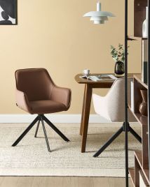 CIZEXI Faux Leather Swivel Dining Chair - Brown