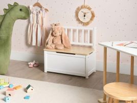 HALERO Ottoman Storage Bench - White and Light Brown