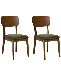 FIELDEN Wooden Dining Chairs - Set of 2 - Green with Dark Brown