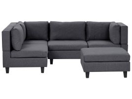 4 Seater Right Hand Modular Fabric Corner Sofa with Ottoman Dark Grey UNSTAD