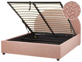 VAUKLI Ottoman Bedframe Boucle 140 x 200cm EU Double Bed Pastel Pink