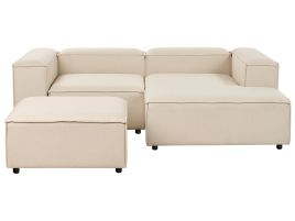 Left Hand 3 Seater Modular Fabric Corner Sofa with Ottoman Beige ARDAL