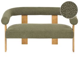 COBDEN Boucle Fabric 2 Seater Sofa - Green with Ligh Oak