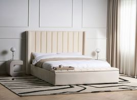 NOYERS II EU Kingsize Waterbed Velvet Bedframe with Storage Bench - Off White