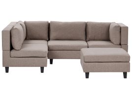4 Seater Right Hand Modular Fabric Corner Sofa with Ottoman Brown UNSTAD