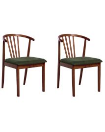 FIRTHMERE Wooden Dining Chairs - Set of 2 - Dark Brown with Green