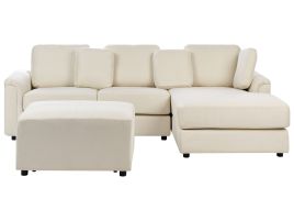 Left Hand Fabric Corner Sofa with Ottoman Light Beige KOHLO