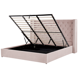 FYNRA Super Kingsize Velvet Ottoman Storage Bedframe - Pink