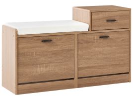 AUREA 2 Compartment 1 Drawer Shoe Storage Bench - Oak Finish