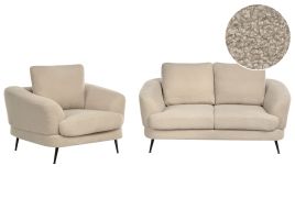 NEWHAVENLEIGH Boucle Fabric 2 Seater and Armchair Sofa Set - Light Beige