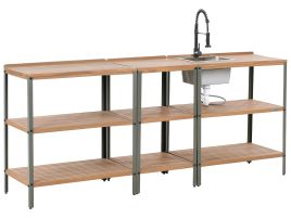 HORNLEIGH Wooden 3 Piece Outdoor Kitchen Set with Sink - Brown with Black