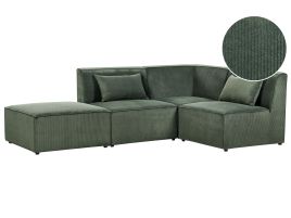 LEABRIDGE Corduroy Fabric 3 Seater L Shaped Corner Sofa - Dark Green, Right Hand Facing