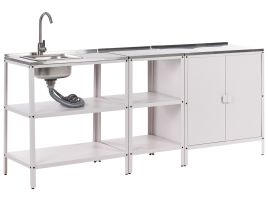 VLIAMA 3 Piece Outdoor Kitchen Set with Sink Metal Cabinet with 2 Open Shelf White