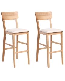 GLANWORTH Wooden Set of 2 Bar Chairs- Light Brown with Beige