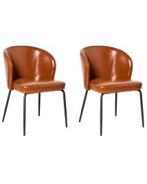 FARWORTH Faux Leather Dining Chairs - Set of 2 - Golden Brown
