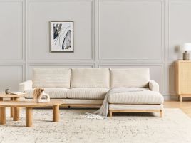 LINTHORPE Corduroy 4 Seater L Shaped Corner Sofa - Beige, Right Hand Facing