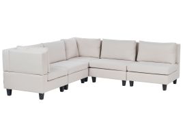 5 Seater Right Hand Modular Fabric Corner Sofa Light Beige UNSTAD