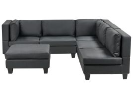 5 Seater Left Hand Modular Faux Leather Corner Sofa with Ottoman Black UNSTAD