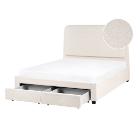 SYRIC Double Boucle Fabric Bedframe with Storage Drawers - Off-White