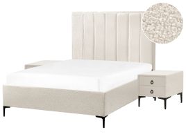 Bedroom Set Boucle SEZANNE 140 x 200 cm (EU Double) Off-White