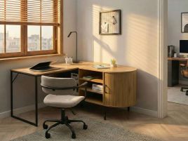 FEXUFA Foldable Corner Office Desk - Light Brown