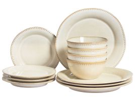 Set of 12 Dinnerware CHERVIL Stoneware Light Beige